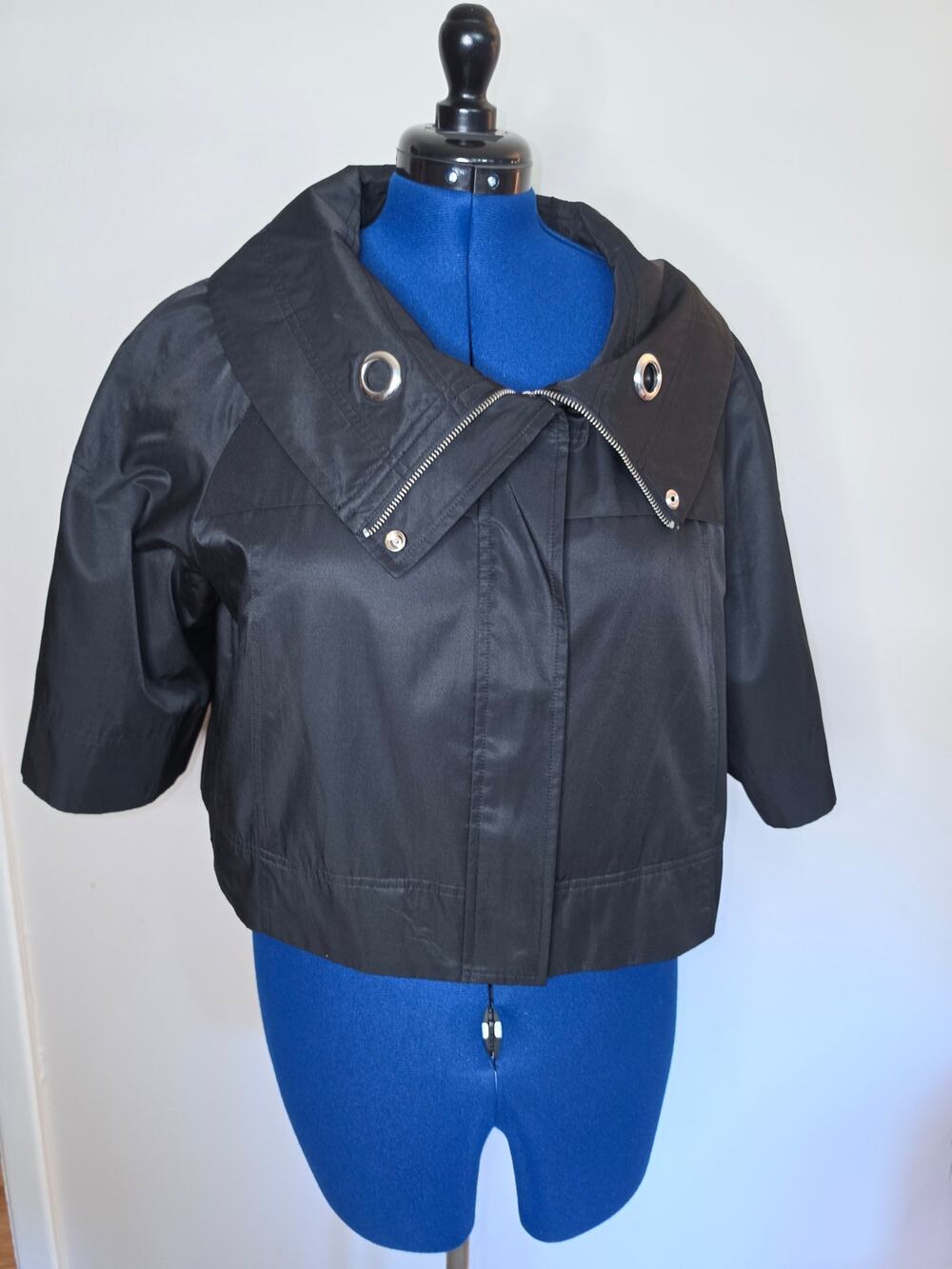 Apt. 9 Black Cape Jacket XL Moto Zip Grommet Short Sleeve Cotton Blend